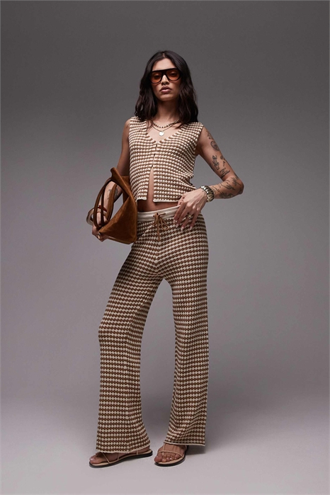 Брюки с вязаным клетчатым узором co-ord артикул 140793444