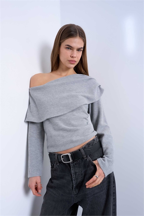 Асимметричный топ с длинными рукавами, с эффектом «софт-тач» и драпировкой в стиле «бардо» артикул 154340883