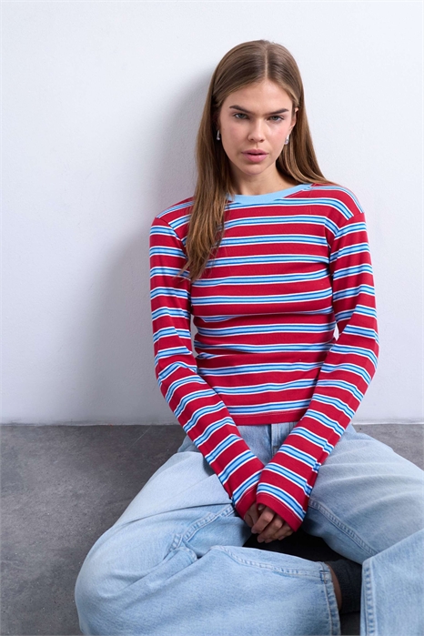 Футболка с полосками и длинными рукавами на каждый день артикул 150323733