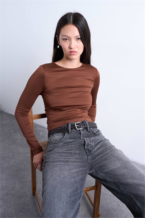 Облегающая кофта с круглым вырезом и длинными рукавами артикул 144911548