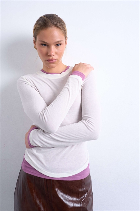 Двухслойная прозрачная кофта с длинными рукавами и ребристой отделкой премиум-класса артикул 147870284