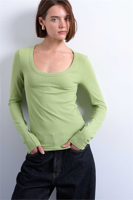 Топ с длинным рукавом и широким вырезом, из ткани премиум-класса артикул 150204642