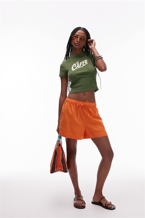 Льняные шорты с высокой талией и шнурком артикул 140464953