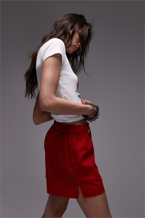 Льняные шорты с высокой талией и шнурком артикул 140702115