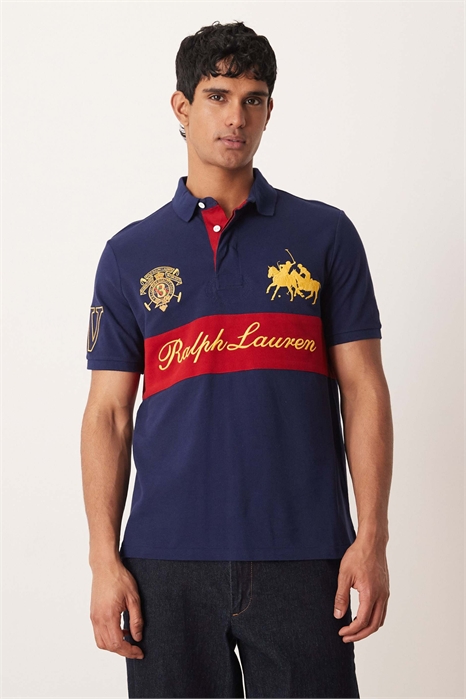 Поло с логотипом на груди из ткани пике артикул 154008448