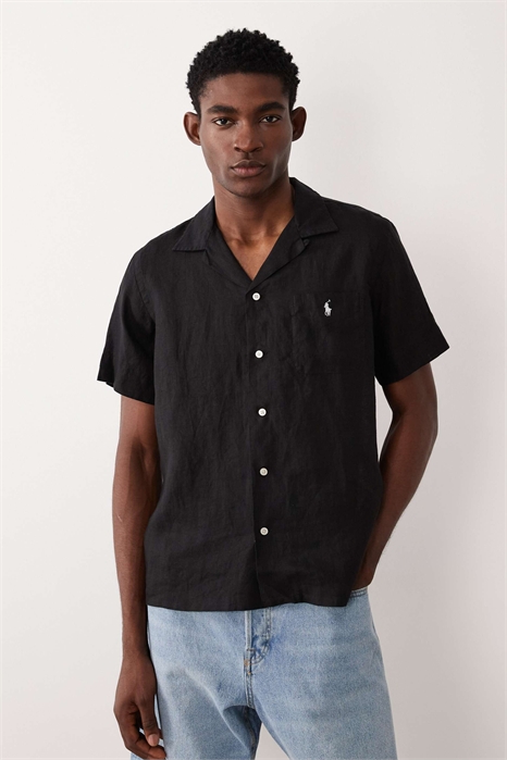 Рубашка из льна с коротким рукавом и логотипом артикул 154032104