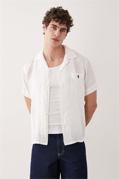 Рубашка из льна с коротким рукавом и логотипом артикул 154032151