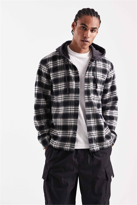 Рубашка-фланелевая в винтажном стиле с капюшоном и прямого кроя артикул 151447614