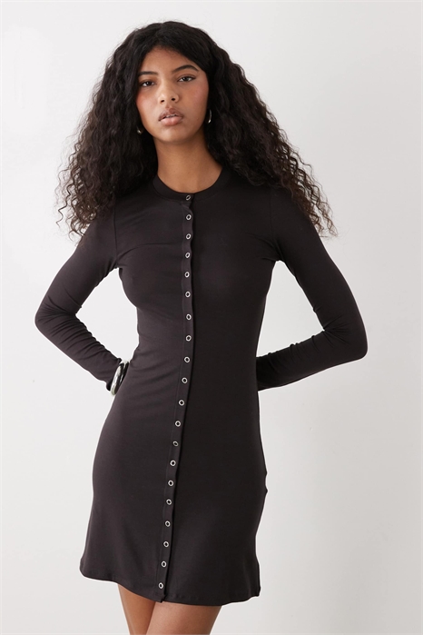 Мини-платье с длинными рукавами и застежкой-кнопкой артикул 155391812