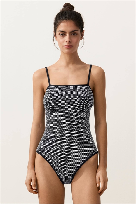 Купальник-бандо с жаккардовым принтом в горошек артикул 156331723