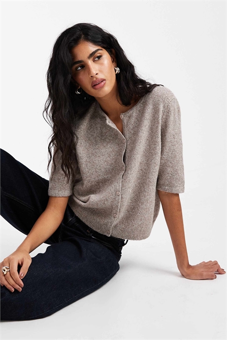 Кардиган с круглым вырезом и короткими рукавами артикул 153084240