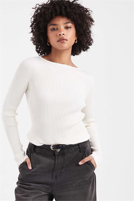 Свитер с ребристой отделкой, косым вырезом и длинными рукавами артикул 152631030