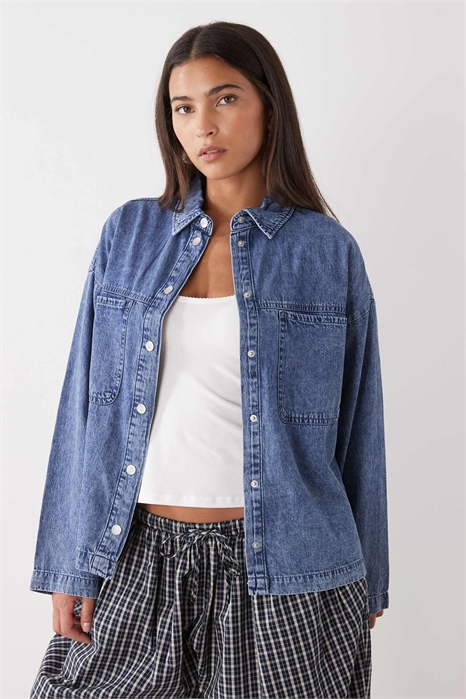 Рубашка из джинсовой ткани большого размера артикул 154133305