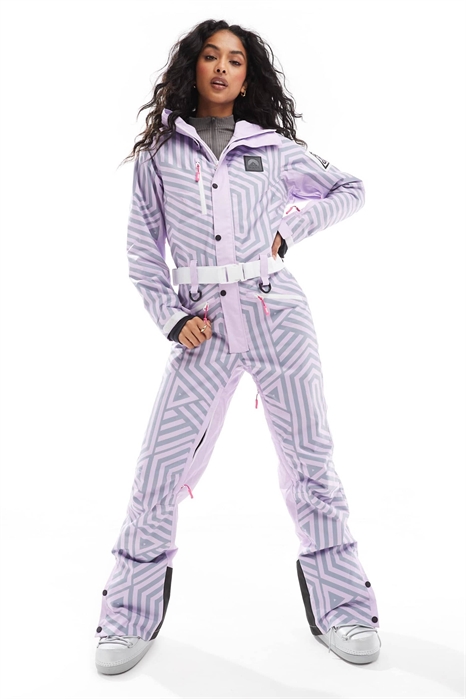 Женский лыжный костюм фиолетового и серого цветов с линией спуска артикул 140058963