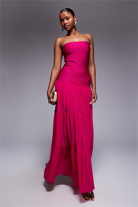 Эксклюзивное лондонское макси-платье из сетчатого материала с бандажным лифом, заниженной талией и многослойным кроем артикул 153577270