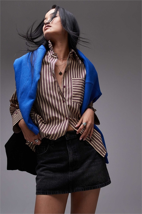 Мини-юбка из джинсовой ткани с оборками артикул 139710463