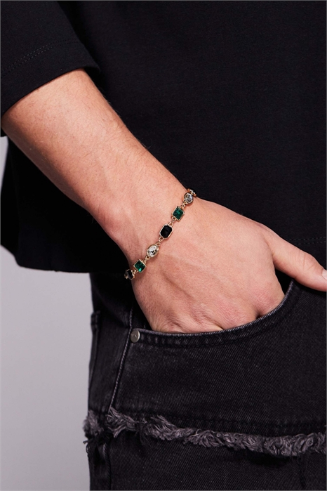 Браслет с изумрудами, черными камнями и кристаллами артикул 153687099