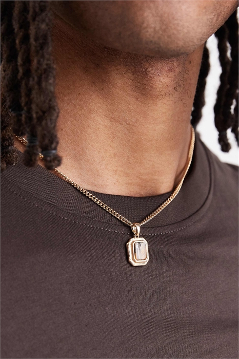 Колье с квадратным кулоном из полудрагоценного камня «тигровый глаз» артикул 137847253