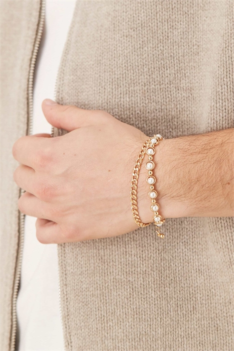 Набор из 2 браслетов с жемчужинами в оправах и цепочкой артикул 150701781