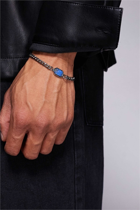 Водонепроницаемый браслет из полудрагоценного лазурита с чередованием звеньев из нержавеющей стали артикул 152384427