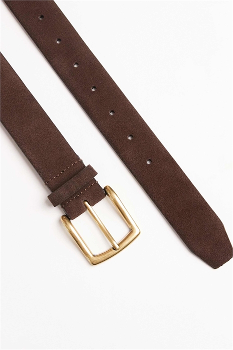 Стильный замшевый ремень с золотой пряжкой артикул 152469928