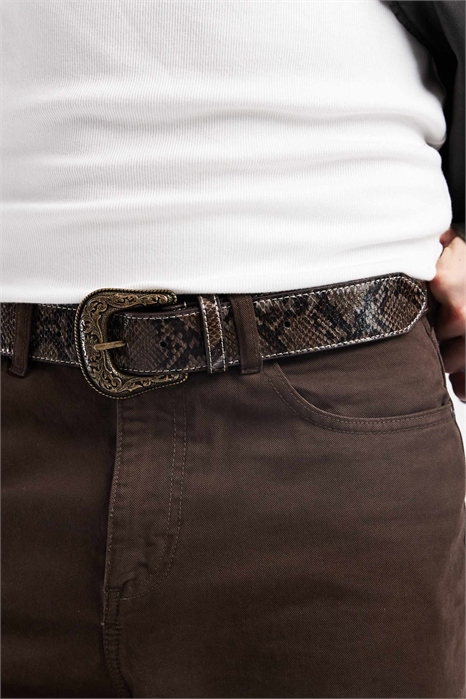 Пояс в западном стиле с элементом с змеиным принтом артикул 150369391
