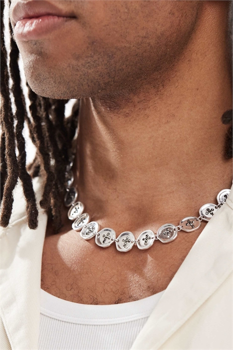 Колье из цепочки с кнопками из расплавленного металла артикул 148522701