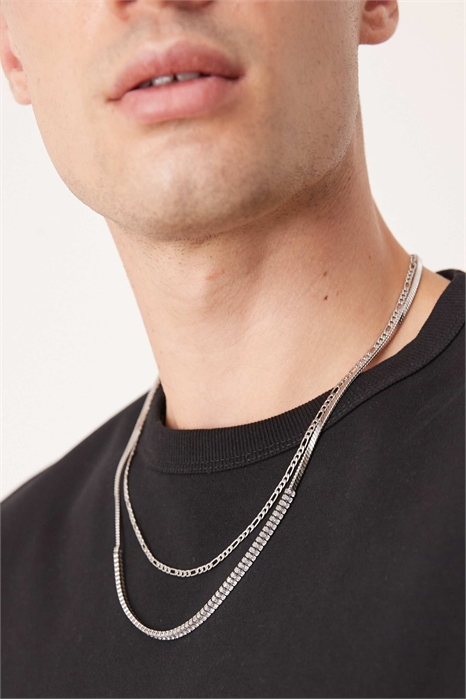 Набор из 2-х бус из нержавеющей стали «Багет» с кристаллами и цепочкой в стиле «Фестиваль» артикул 140889044