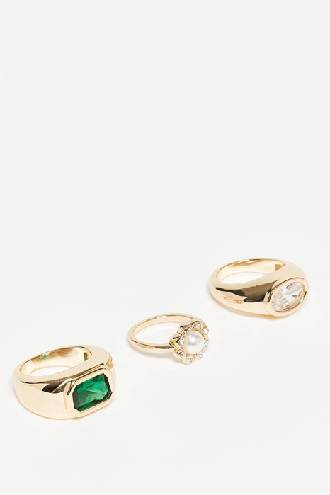 Набор из 3 универсальных колец с искусственным камнем зеленого цвета артикул 150170621