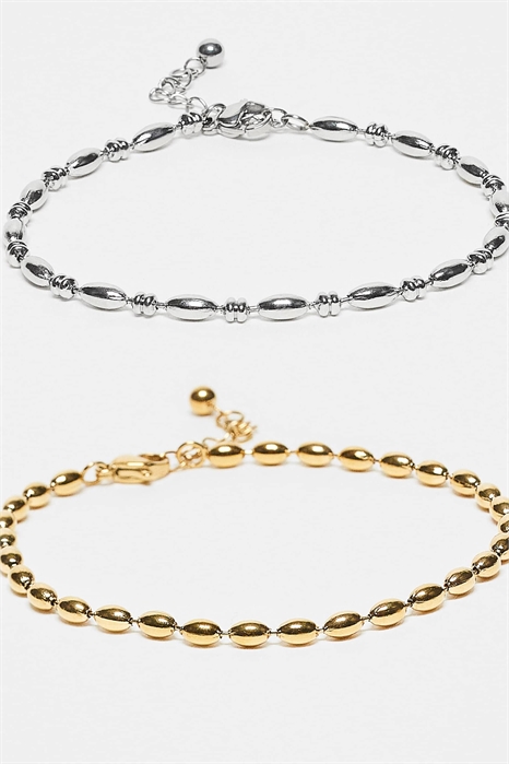 Набор из 2 браслетов с цепочкой из шариков из нержавеющей стали с водонепроницаемым покрытием артикул 153831973