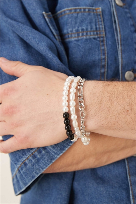 Набор из 3 браслетов с комбинированной цепочкой и бусинами артикул 143751306