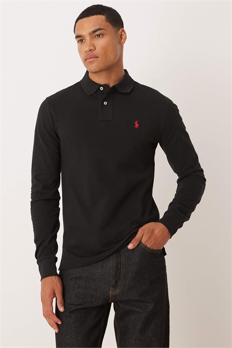 Поло с логотипом, приталенный крой, длинный рукав, пике артикул 148371231