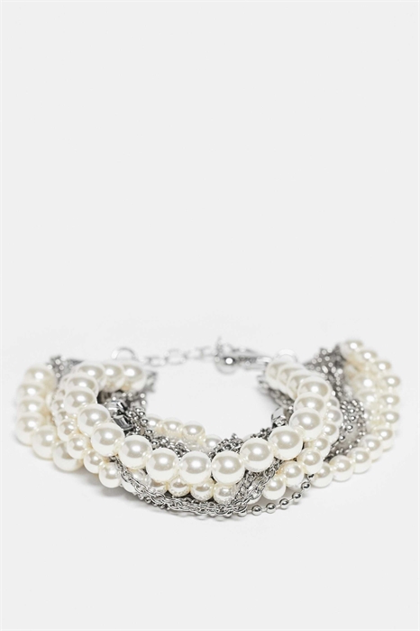 Универсальный браслет из жемчуга и серебра с многослойным дизайном артикул 151227095