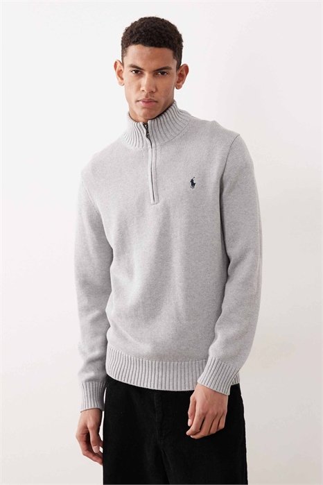 Свитшот из плотного хлопкового трикотажа с логотипом в виде значка и полузастежкой-молнией артикул 152231087