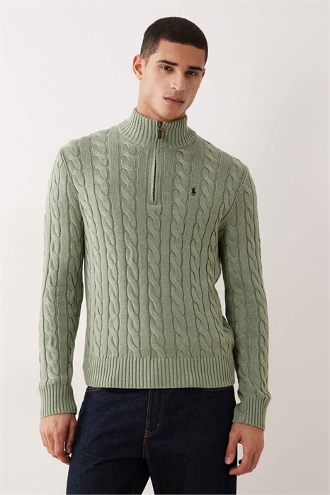 Свитер из хлопка с косами и полузастежкой-молнией с логотипом в виде значка водителя артикул 152230942