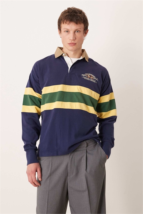 Поло для регби с логотипом в виде утки и полосой на груди, классический крой, свободный фасон артикул 152230984