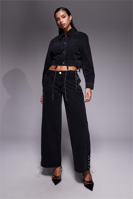 Джинсы с широкими штанинами и цепью co-ord артикул 153149908