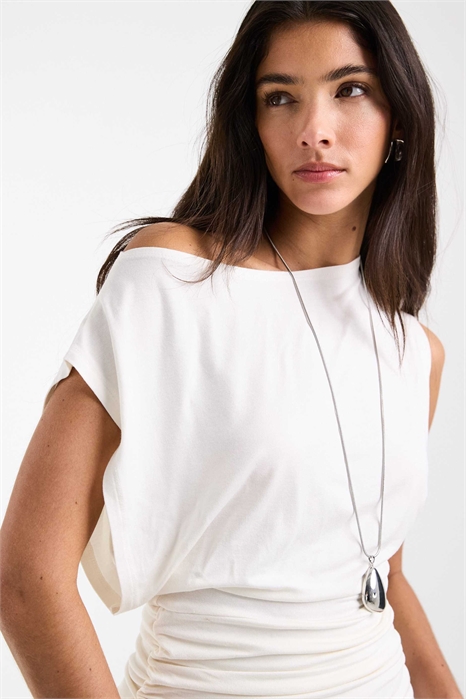 Майка с свободным кроем, расслабленной горловиной и сборками на талии артикул 153751159