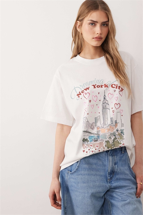 Футболка свободного кроя с короткими рукавами и принтом с изображением Нью-Йорка артикул 156249587