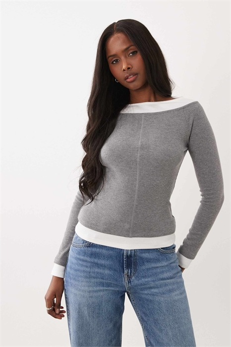 Топ с открытыми плечами, с ребристой текстурой и двумя слоями артикул 155947800