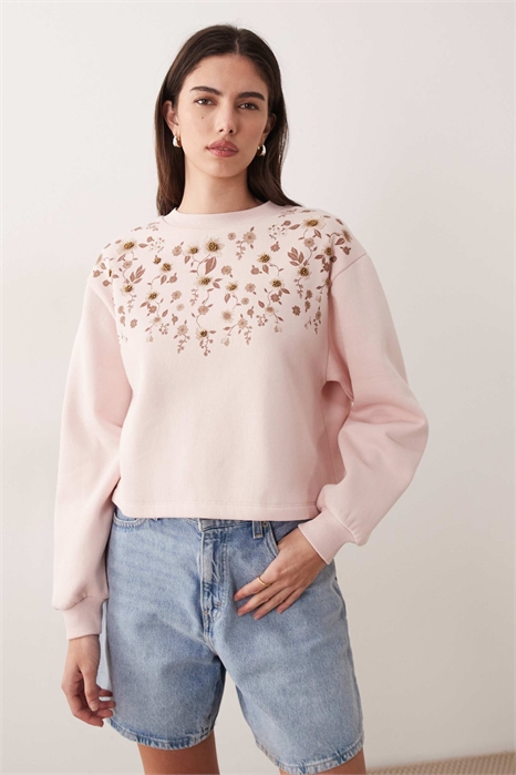 Толстовка с цветочным принтом и украшением артикул 155314052