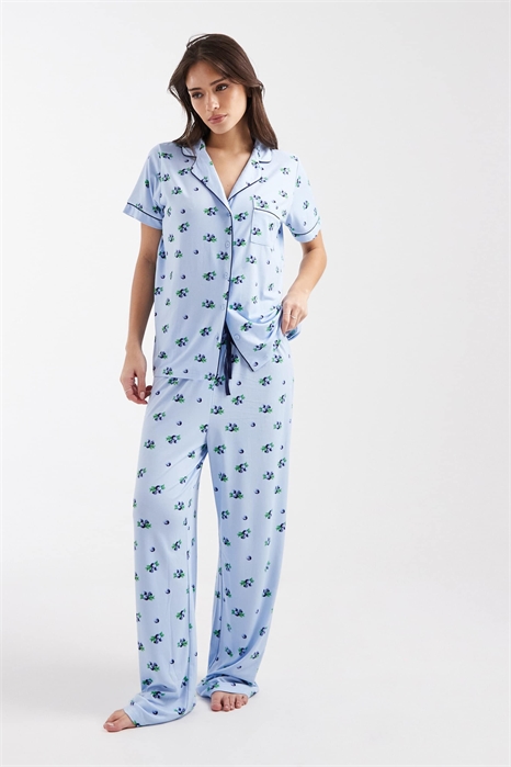 Комплект пижамы из сверхмягкого джерси с воротником-ревер и широкими штанинами артикул 151898788