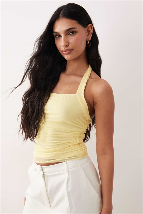 Топ на бретелях с рюшами из сетчатого материала артикул 156130235