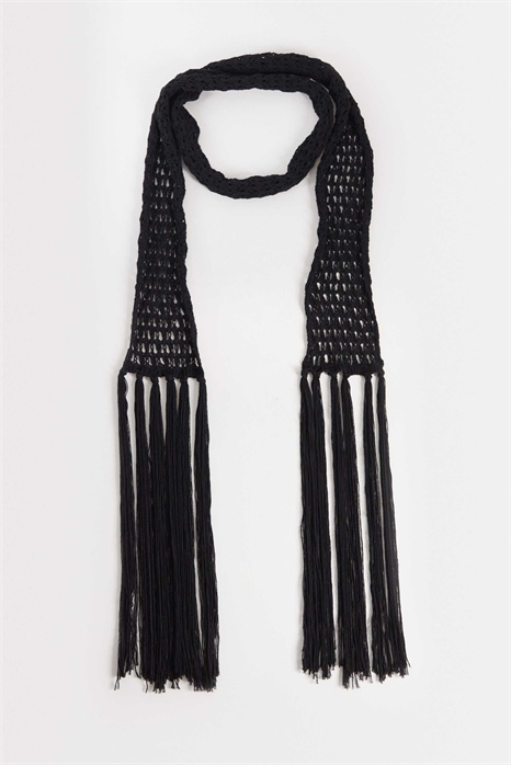 Шарф, связанный крючком, с тонкой бахромой артикул 155594989