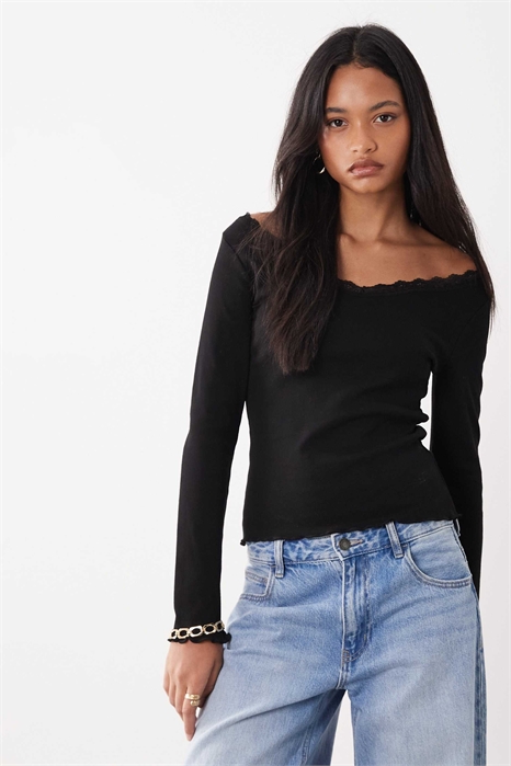 Топ с длинными рукавами и V-образным вырезом, украшенный кружевом артикул 155312248