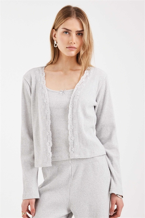 Кардиган из ворсованной ребристой ткани с кружевом co-ord артикул 155708178