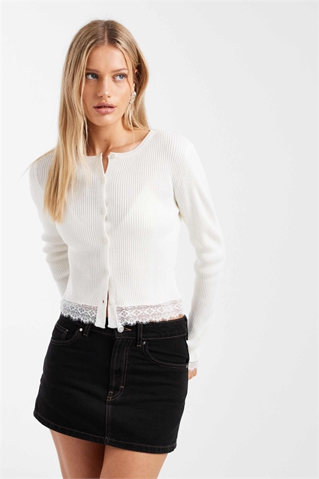 Кардиган с ребристой вязкой и кружевными элементами артикул 155724586
