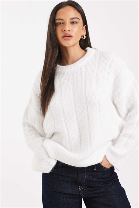 Свитер с широкой ребристой горловиной и закругленным низом артикул 153575176