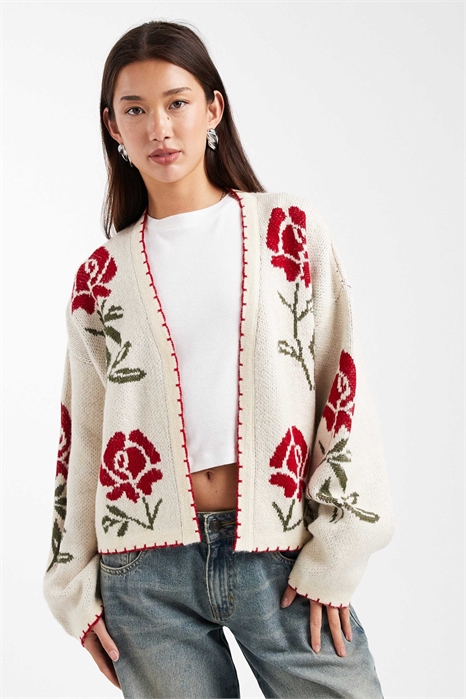 Кардиган с цветочным узором, выполненным стежком «одеяло» артикул 152231889