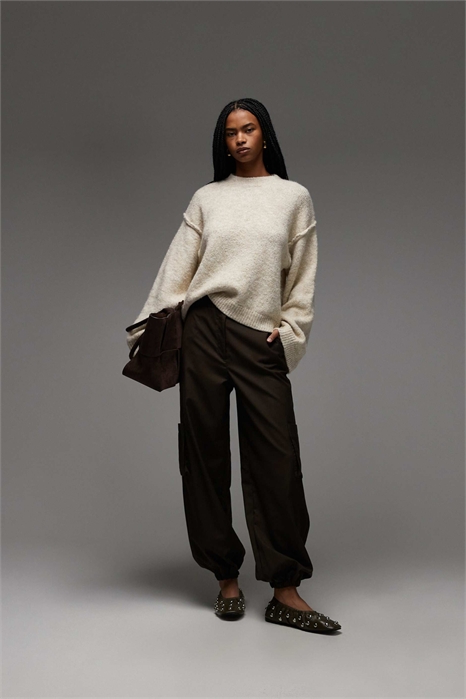 Вязаный свитер с открытыми швами из шерсти артикул 150987840